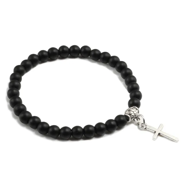 Stone Bead Religious Bracelet with Cross Charm