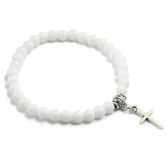 Stone Bead Religious Bracelet with Cross Charm