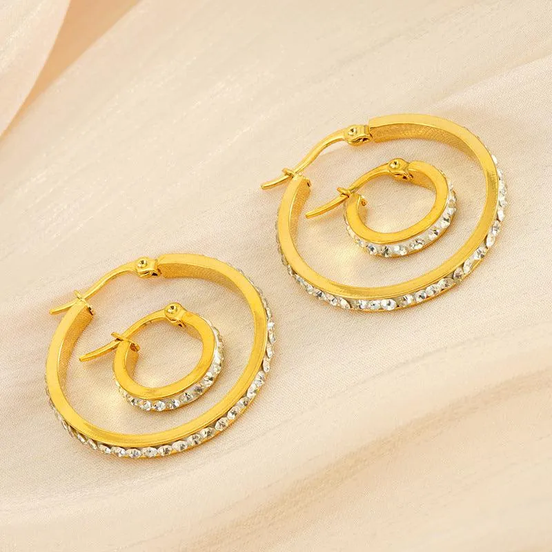 Stunning 18K Gold Plated Hoop Earrings with Zircon Embellishments