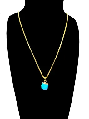 Talise Solitaire Turquoise Stone On Gold Plated Box Chain Necklace