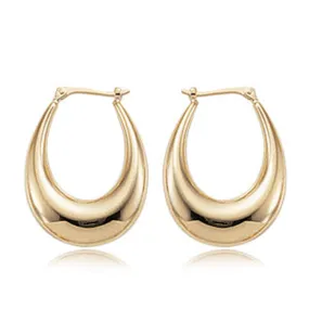 Tapered Oval Puffed Hoop Earrings, 14Kt