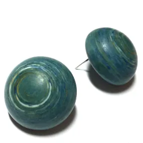 Teal Stud Earrings | Aqua Blue Marbled Bold Earrings | Retro Button Studs | vintage lucite