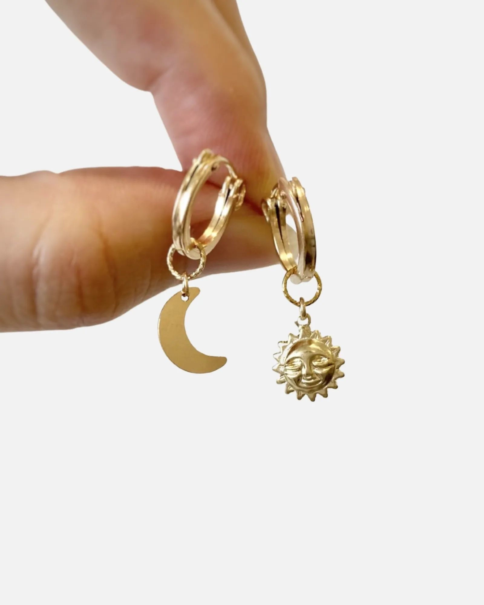 The Sun and Moon Huggie Hoops