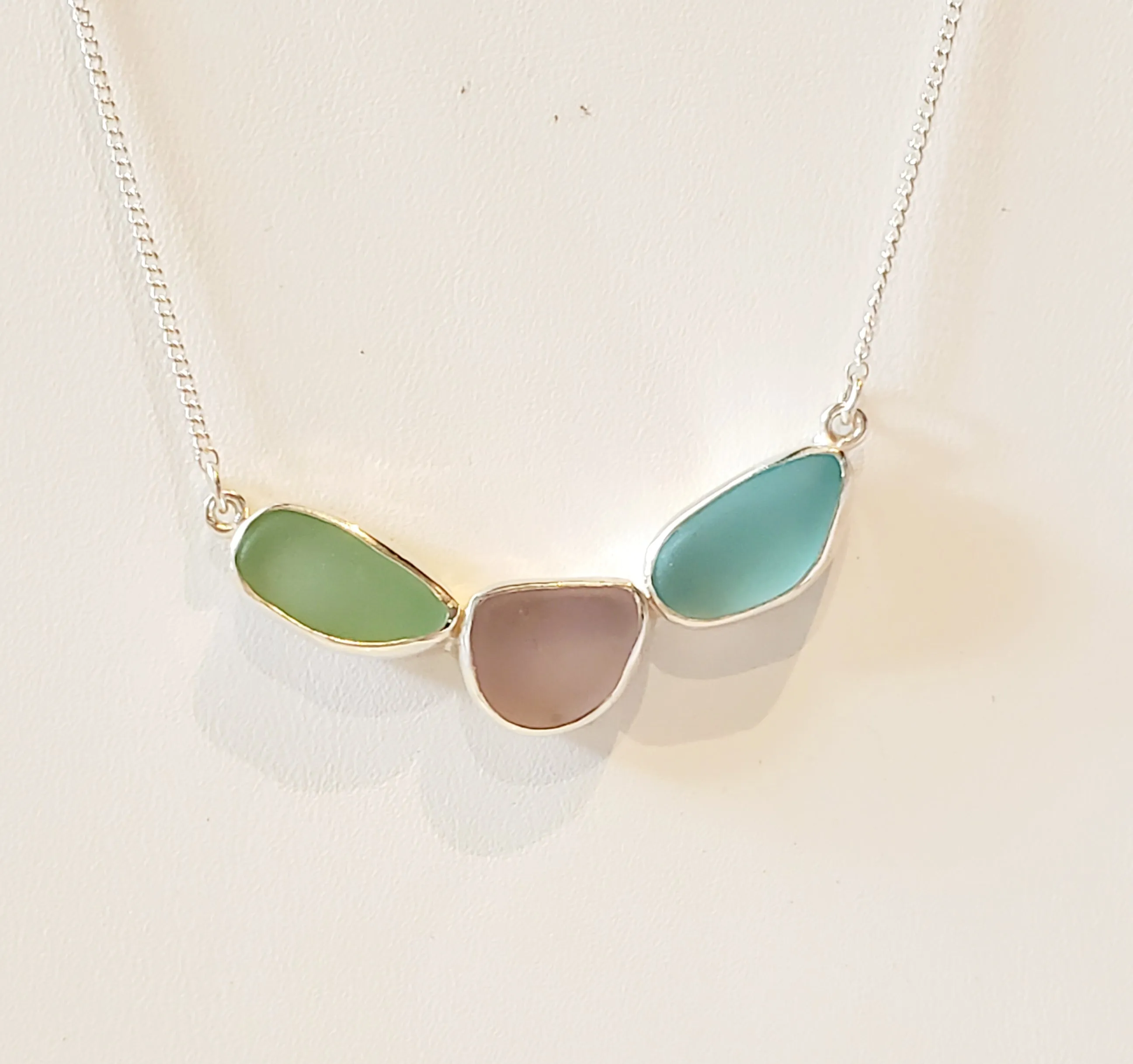 Three Stone Sea Glass Necklace Statement