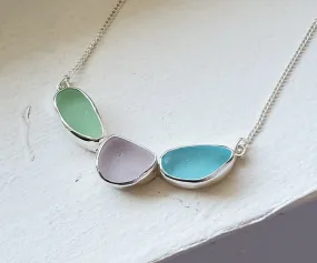 Three Stone Sea Glass Necklace Statement