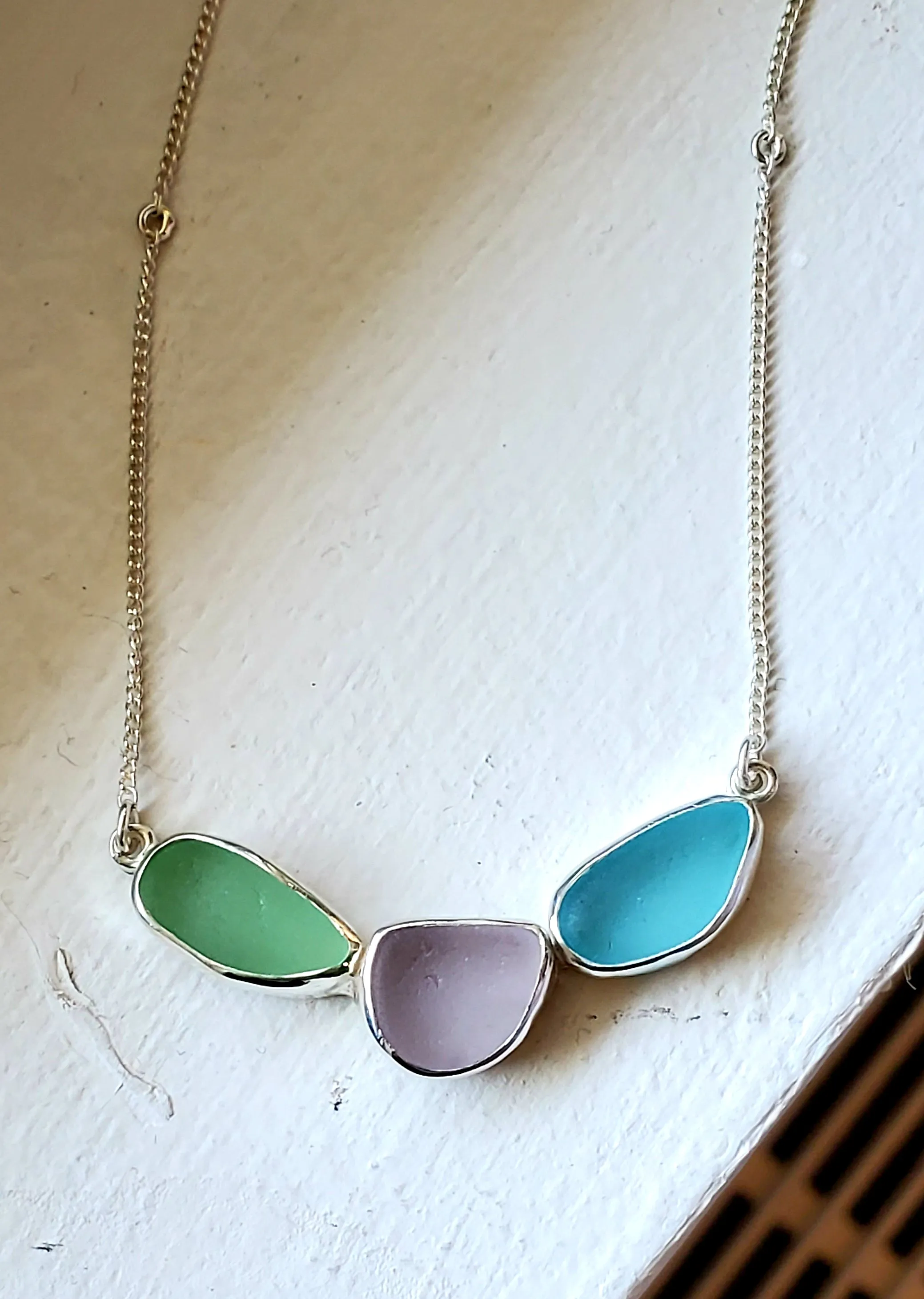 Three Stone Sea Glass Necklace Statement