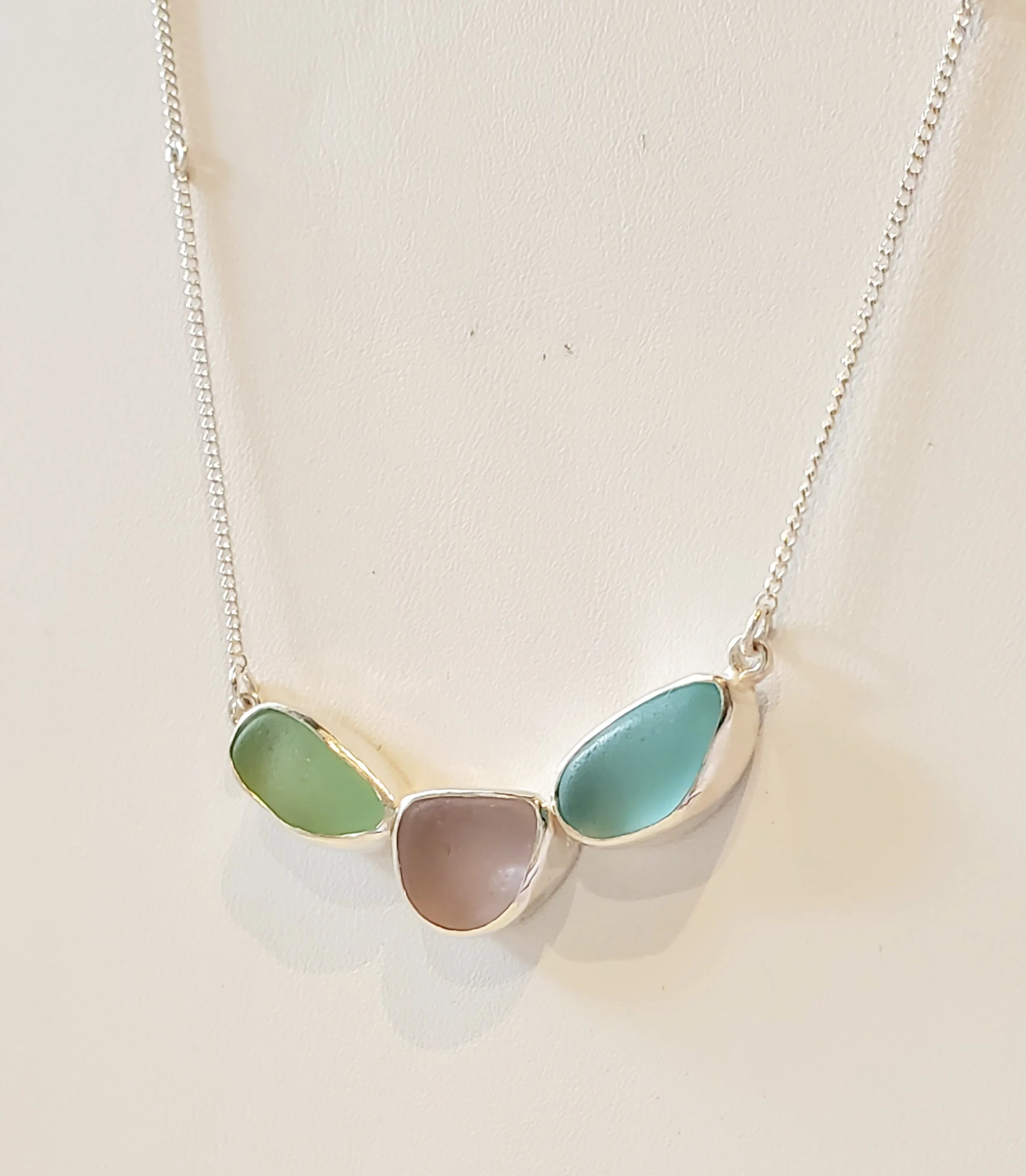 Three Stone Sea Glass Necklace Statement