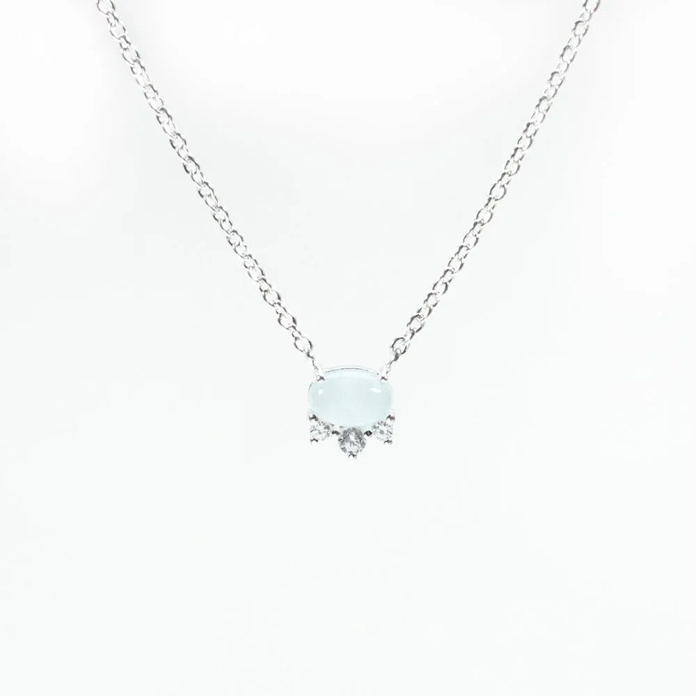 Tiny Oval Rose-Cut Aquamarine Silver Necklace