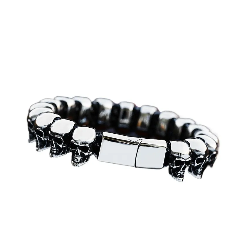 Titanium Steel Skull Bracelet for Men - Retro Punk Style Jewelry