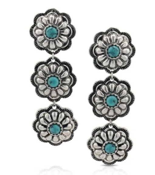 Triple Bloom Conchos Turquoise Attitude Earrings AER5445