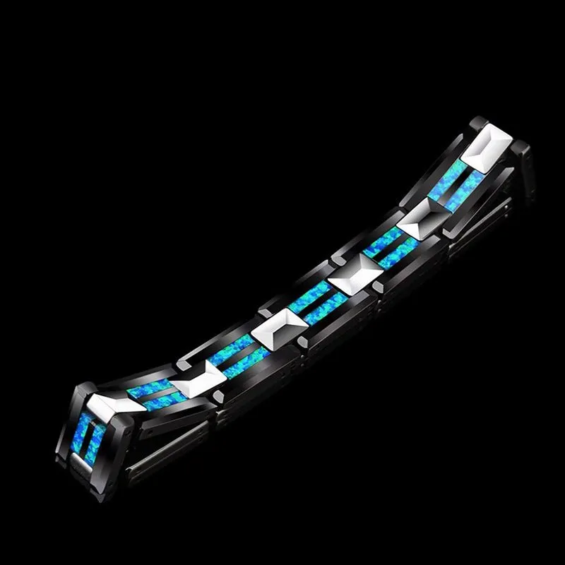 Tungsten Bracelet with Inlayed Opal & Black Ceramic