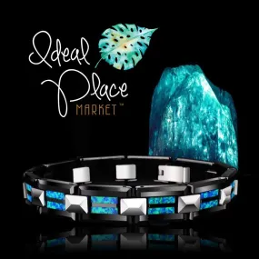 Tungsten Bracelet with Inlayed Opal & Black Ceramic