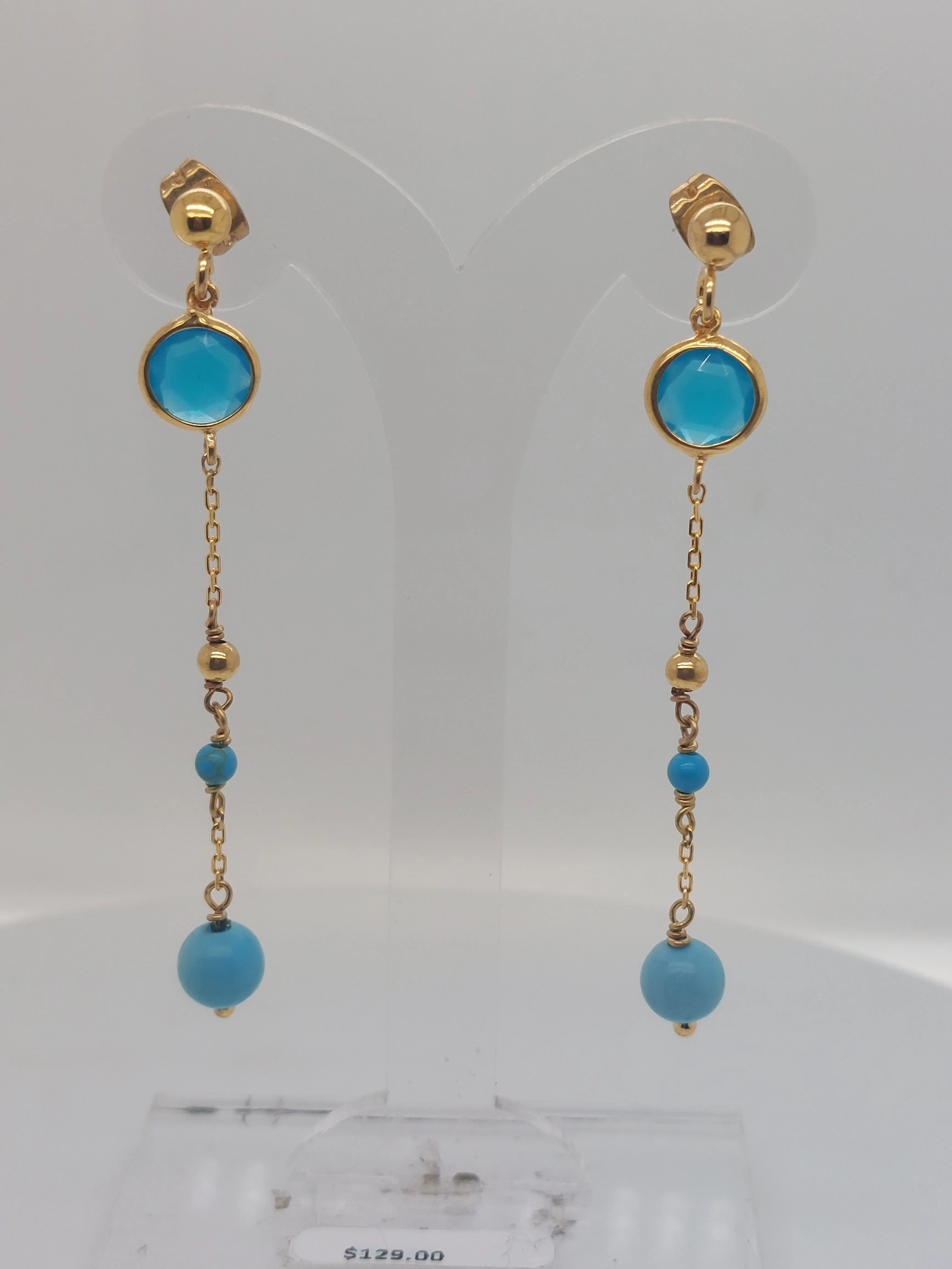 Turquoise & CZ Drop Earrings