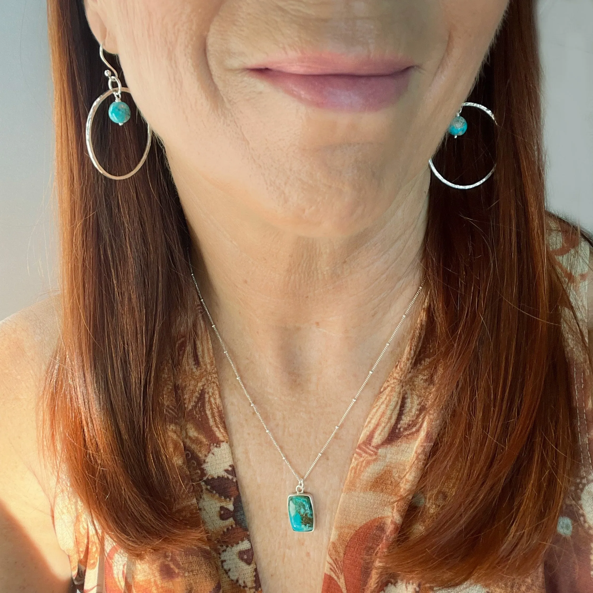 Turquoise & Sterling Silver Large Hoops