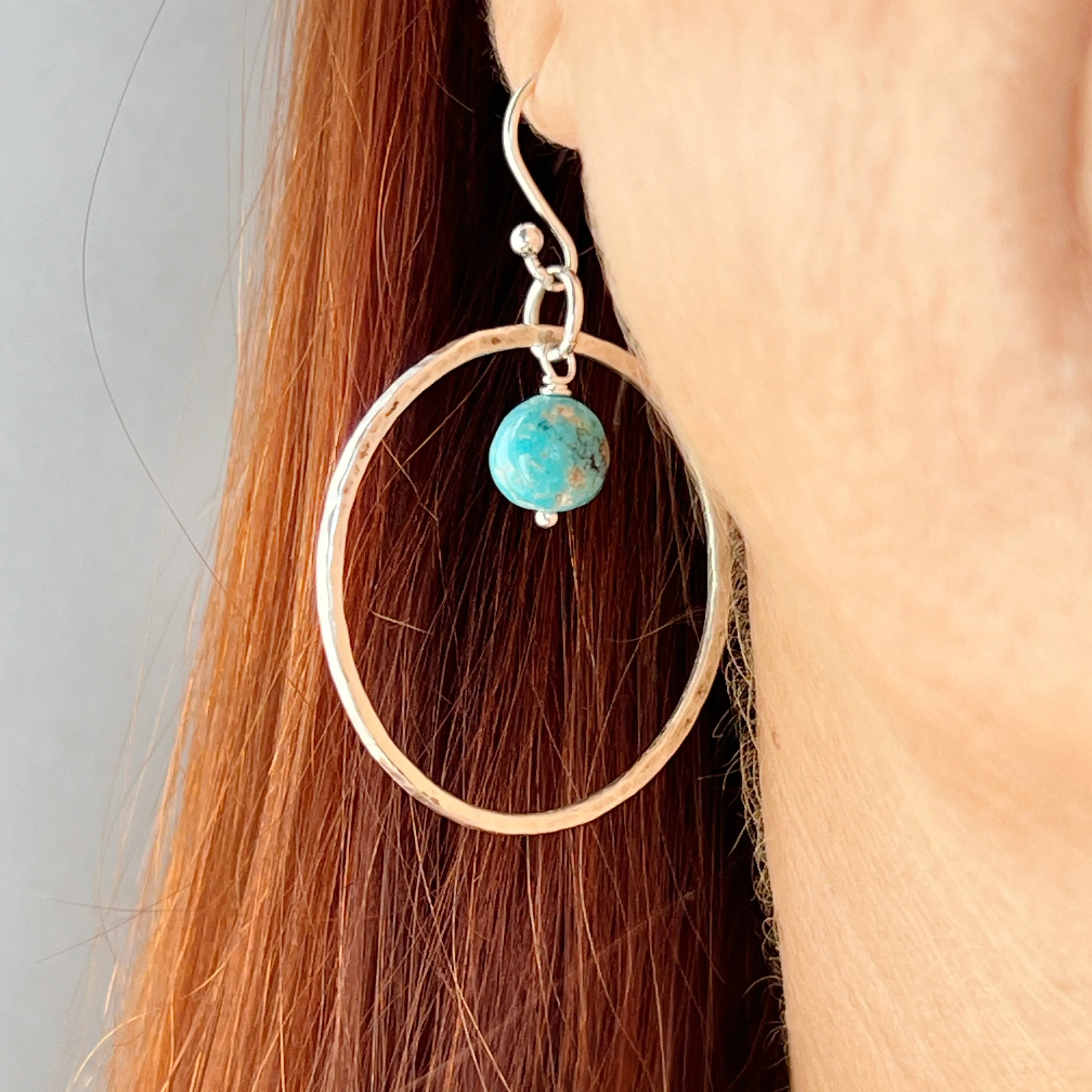 Turquoise & Sterling Silver Large Hoops