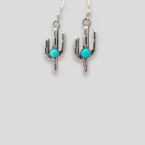 Turquoise and Sterling Silver Saguaro Earrings Thin