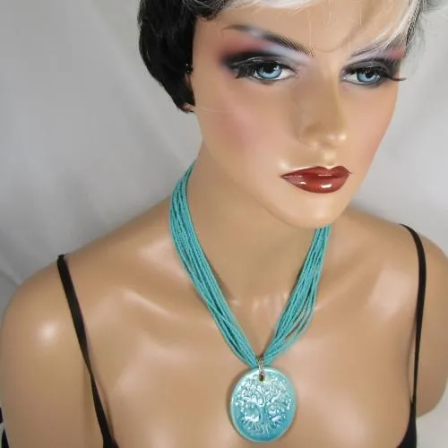 Turquoise Bead Necklace with Claycult Aqua Pendant