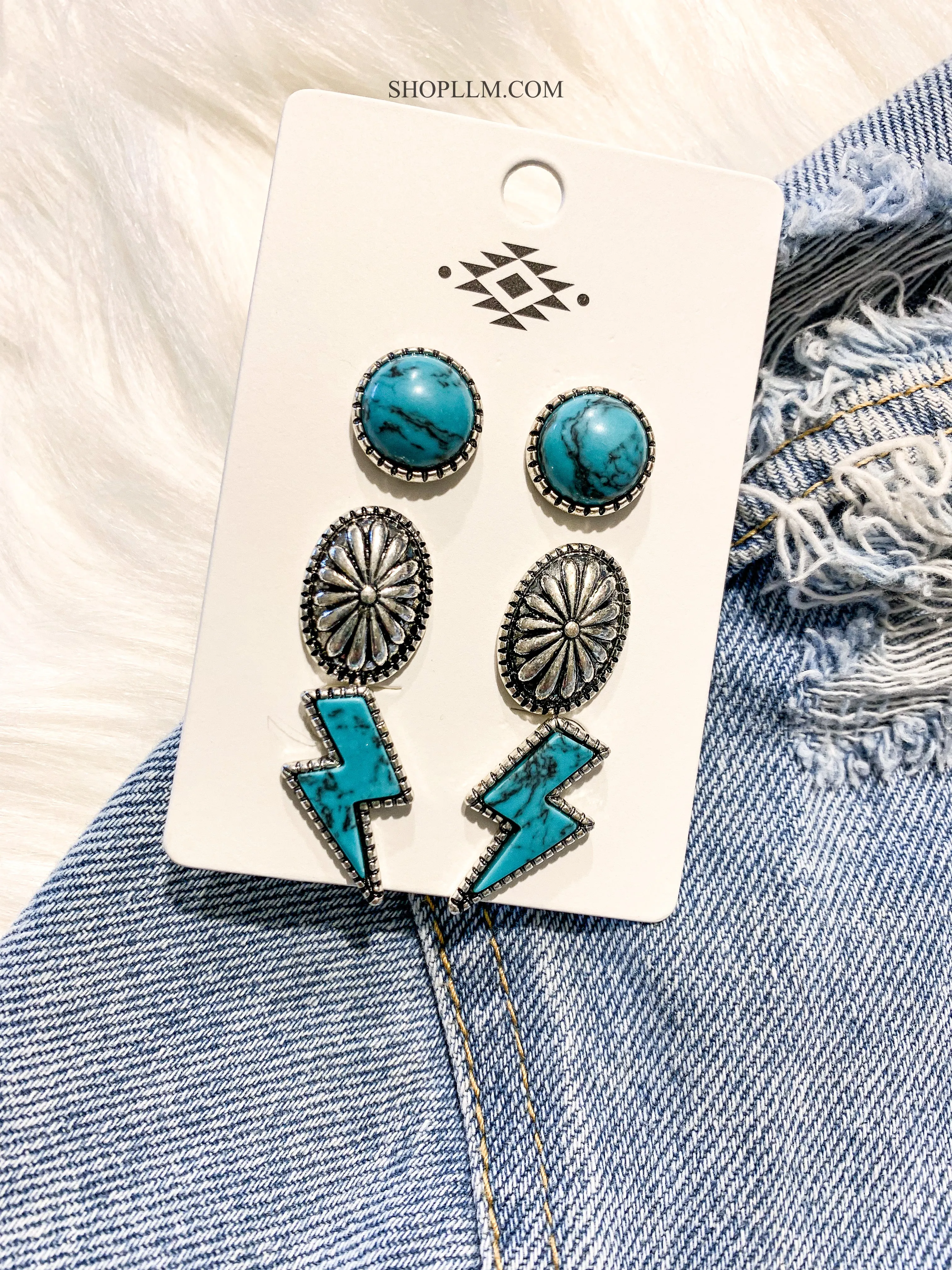 Turquoise Bolt Earring Stud Set