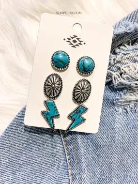 Turquoise Bolt Earring Stud Set