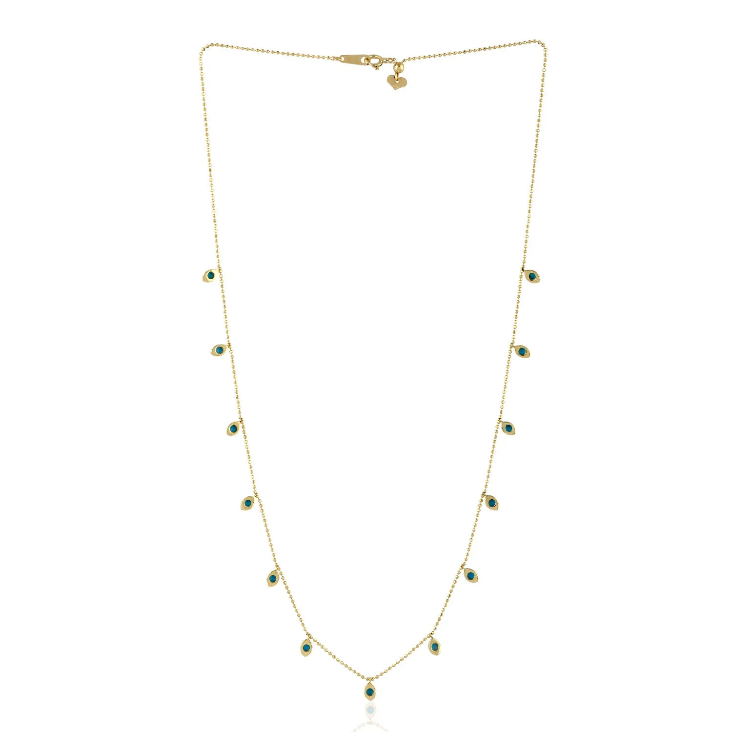 Turquoise Chain Necklace 18k Yellow Gold Handmade Jewelry