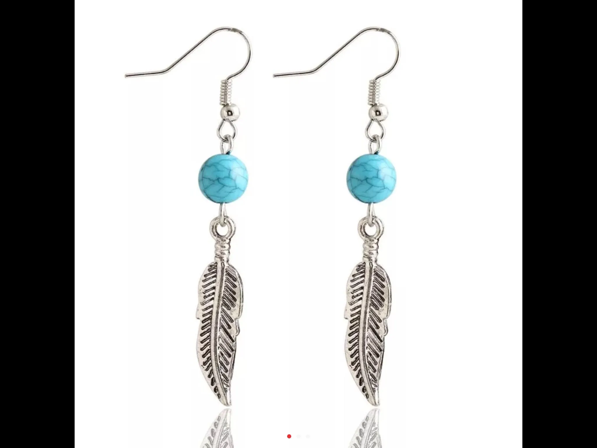 Turquoise colored Feather earrings