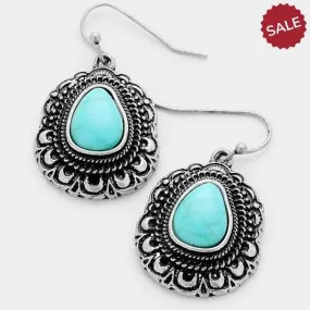 Turquoise (Faux) Pear Shaped Antique Silver Earrings