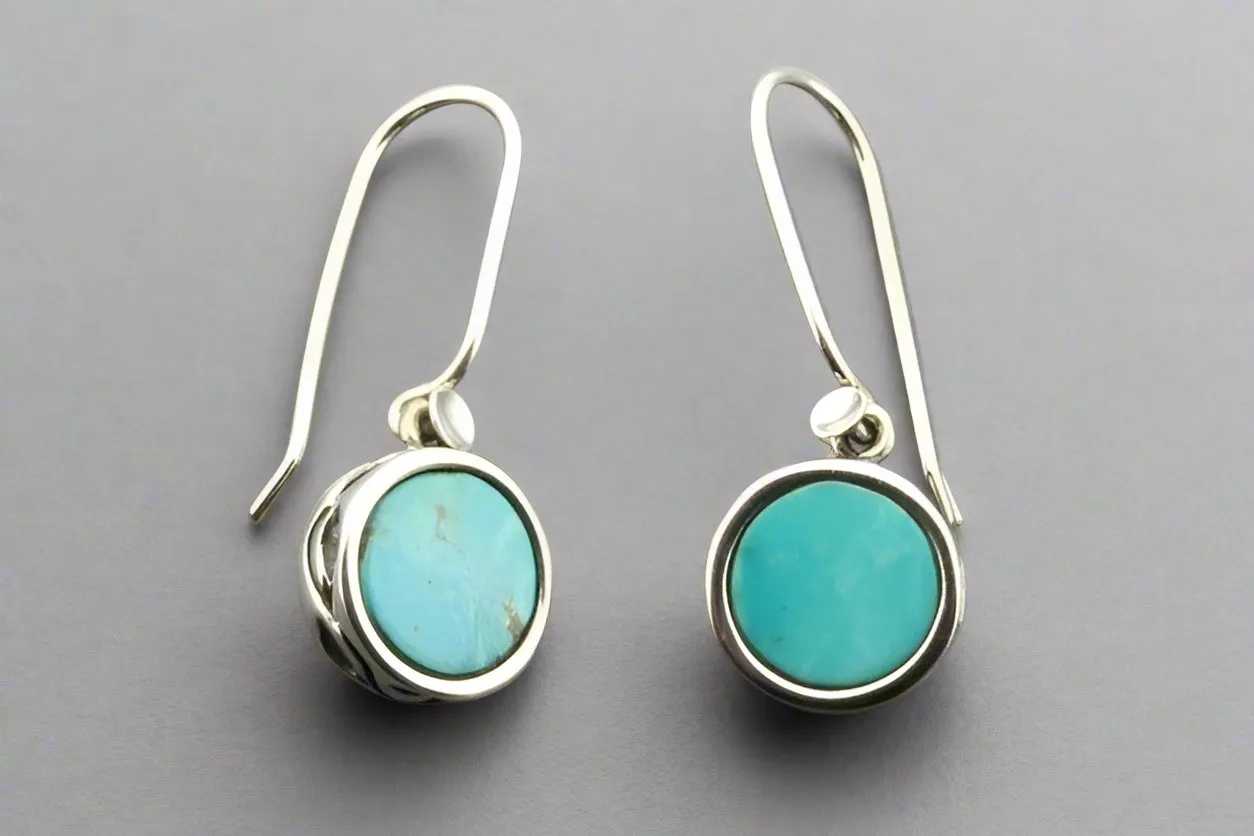 Turquoise insert disc earring - sterling silver