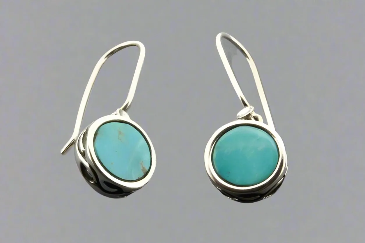 Turquoise insert disc earring - sterling silver