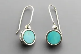 Turquoise insert disc earring - sterling silver