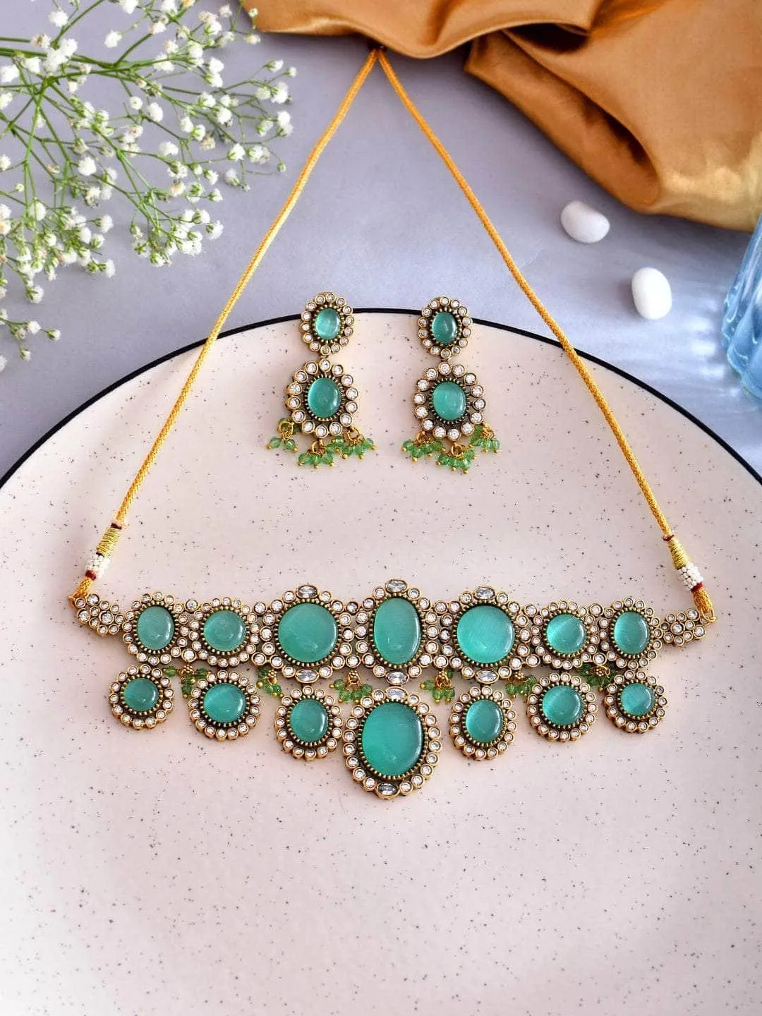 Turquoise Kundan Pearl Necklace Set