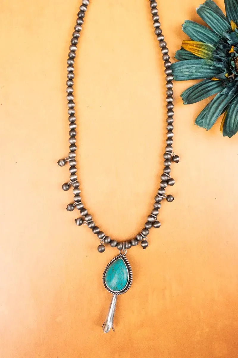 Turquoise Squash Blossom Pearl Necklace