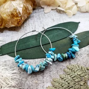 Turquoise stone hoop earrings