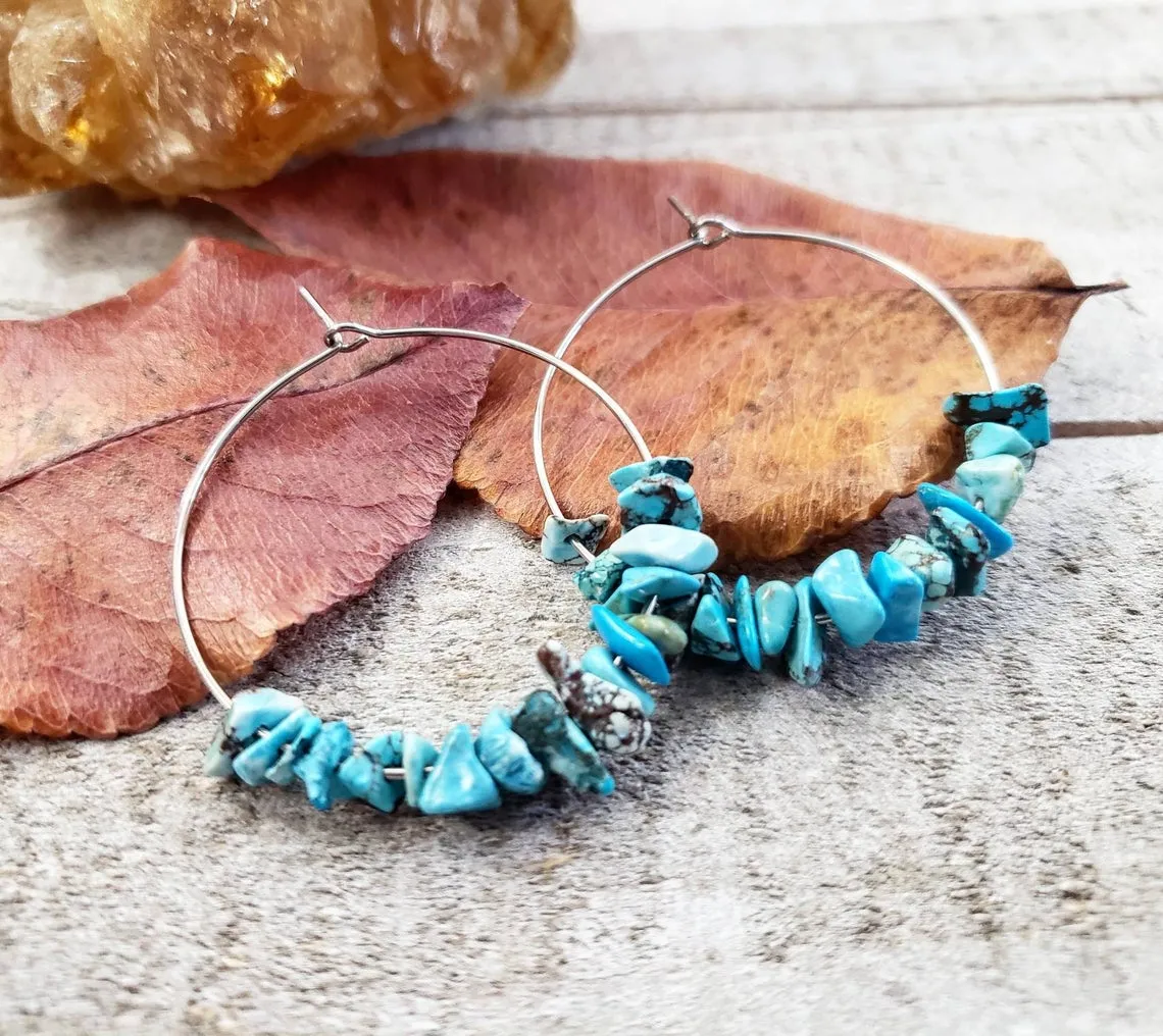 Turquoise stone hoop earrings