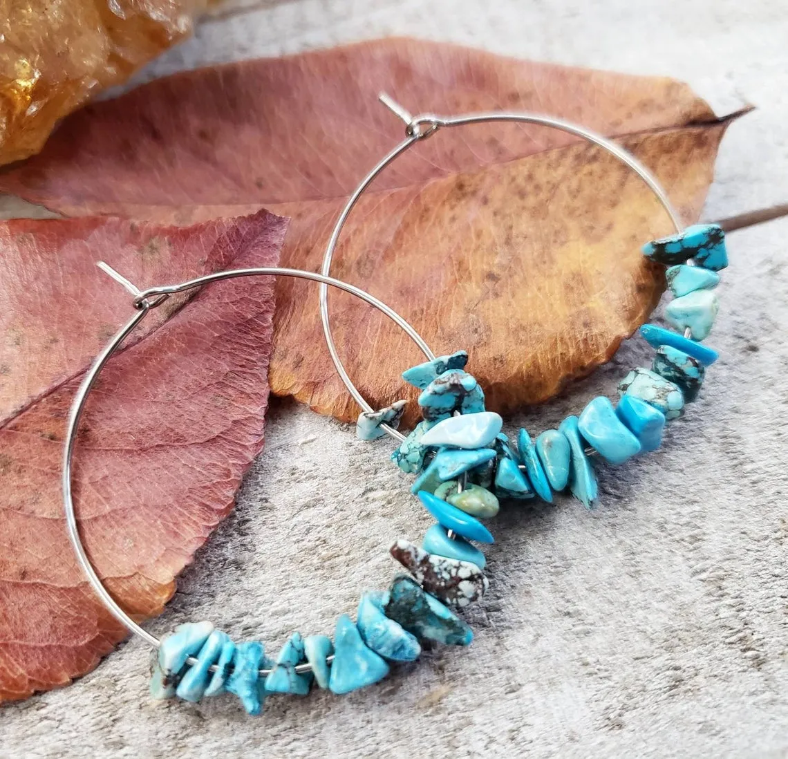 Turquoise stone hoop earrings