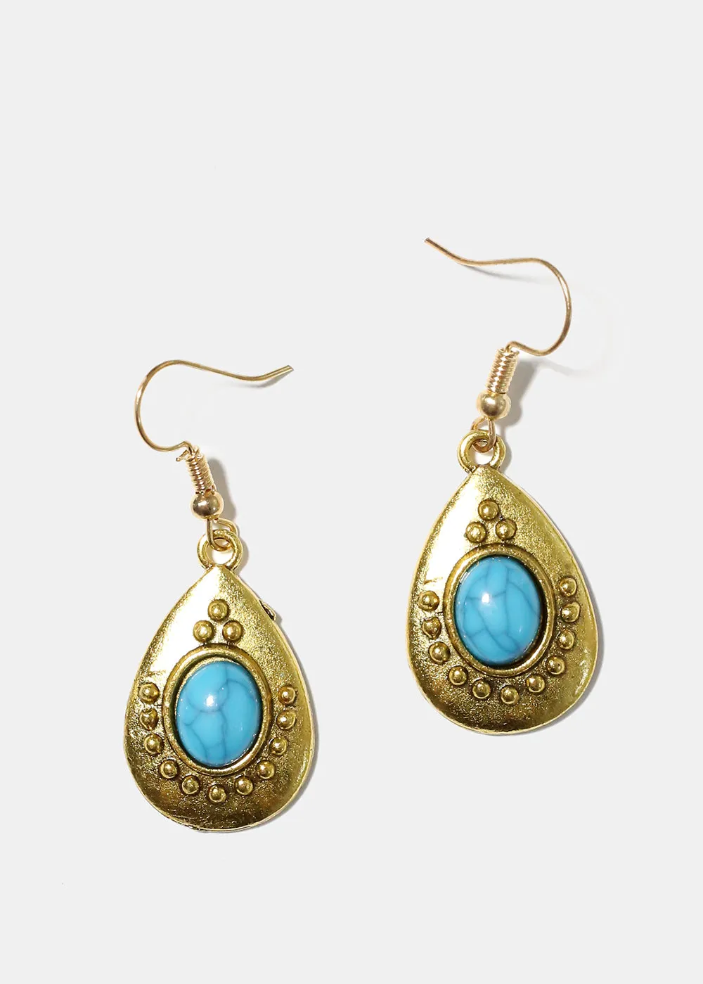 Turquoise Teardrop Stone Earrings