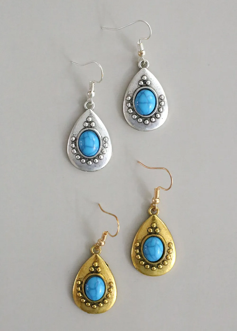 Turquoise Teardrop Stone Earrings