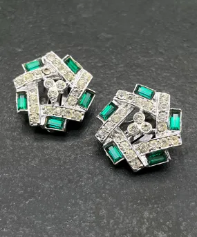 【UK買付】ヴィンテージ SARAH COV. エメラルド クリア ビジュー イヤリング/Vintage SARAH COV. Emerald Bijou Clip On Earrings