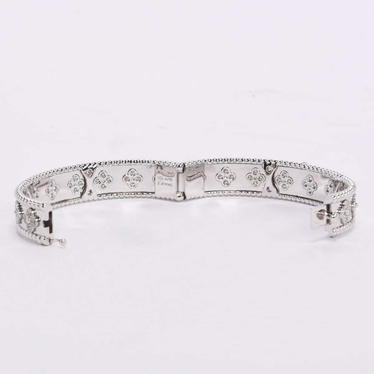 Van Cleef & Arpels 18k White Gold & Diamond Perlée Clovers Bracelet