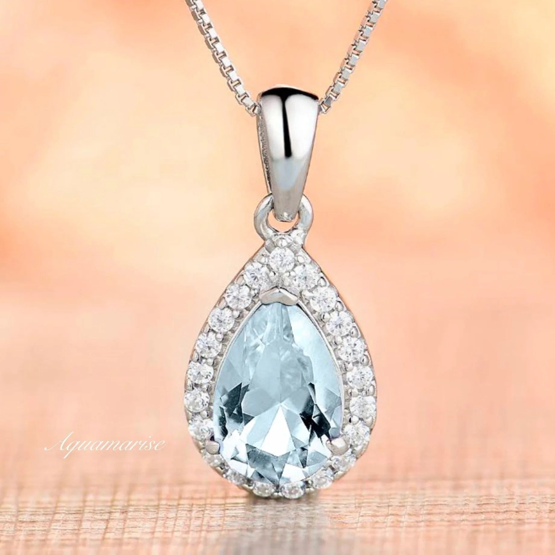 Vera Aquamarine Necklace- Sterling Silver