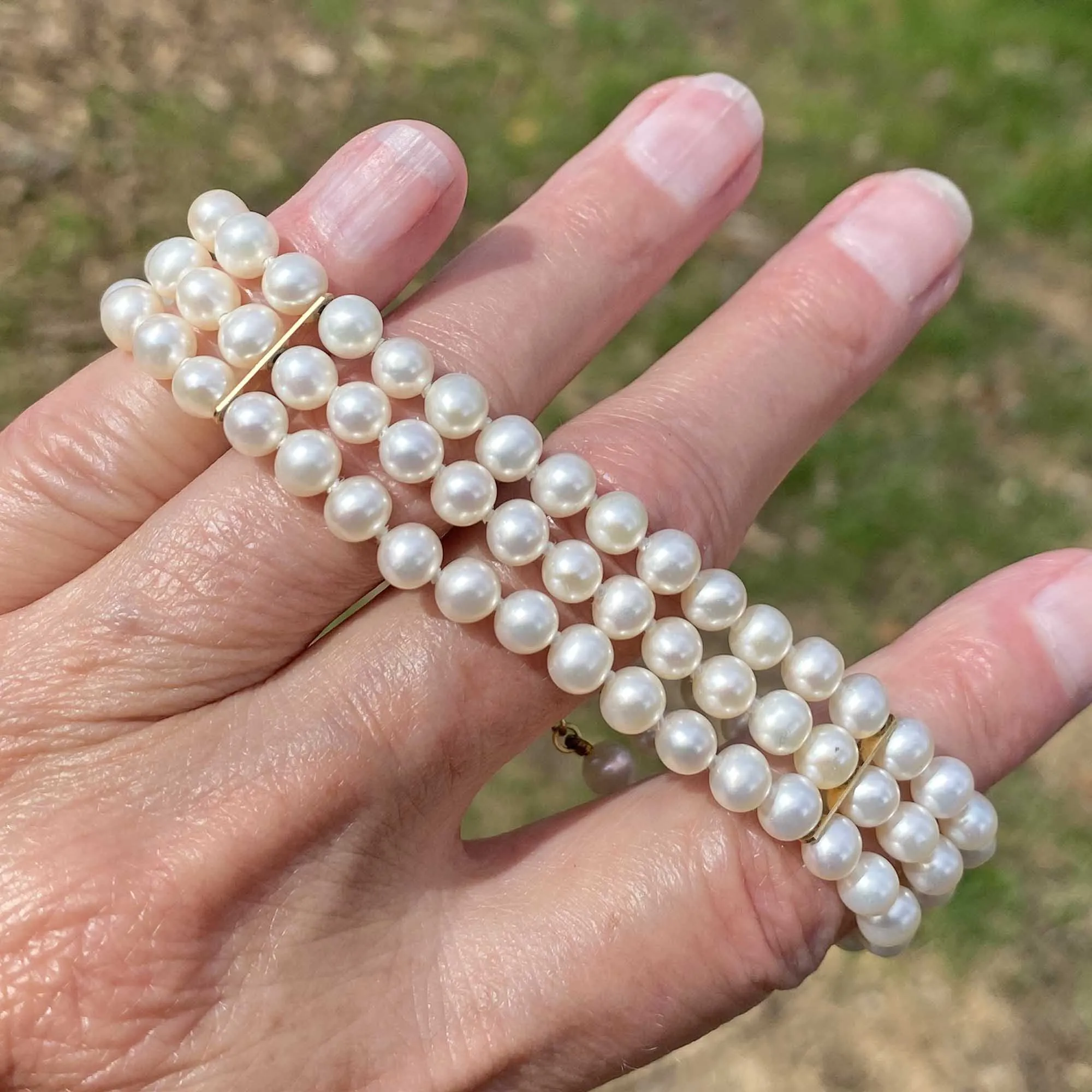 Vintage 14k Gold Three Row Pearl Bracelet