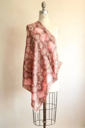 Vintage 1960s 1970s Pink And Brown Paisley Medallion Print Scarf