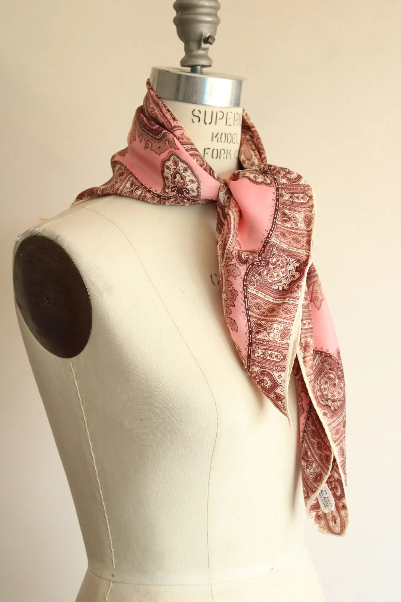 Vintage 1960s 1970s Pink And Brown Paisley Medallion Print Scarf