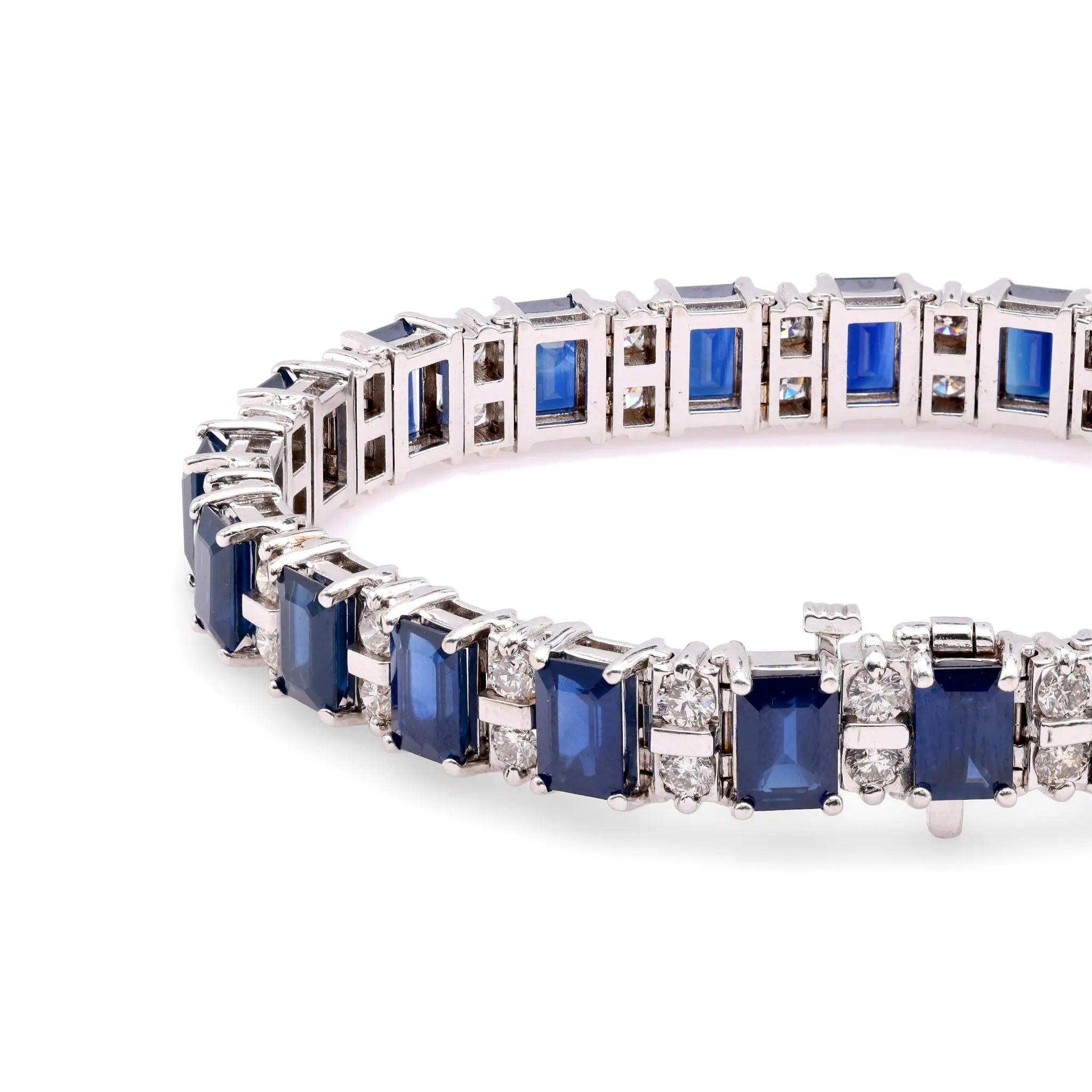 Vintage 25 Carats Sapphire Diamond 14k White Gold Bracelet