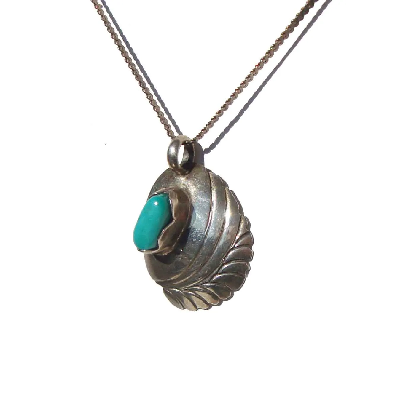 Vintage 70s Navajo Sterling Silver & Turquoise Pendant Necklace by Emers