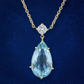 Vintage Aquamarine Diamond Lavaliere Pendant Necklace 18ct Gold