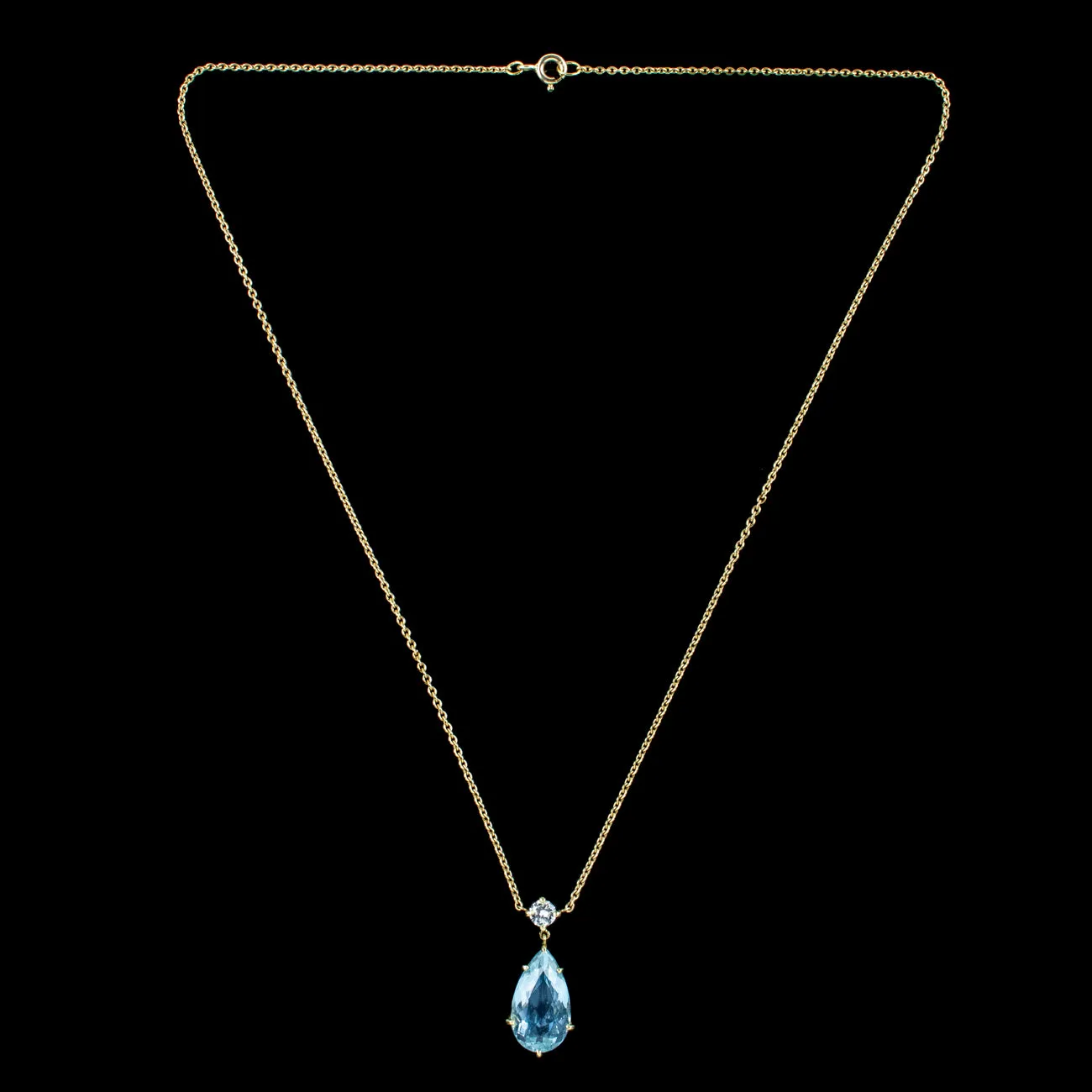 Vintage Aquamarine Diamond Lavaliere Pendant Necklace 18ct Gold