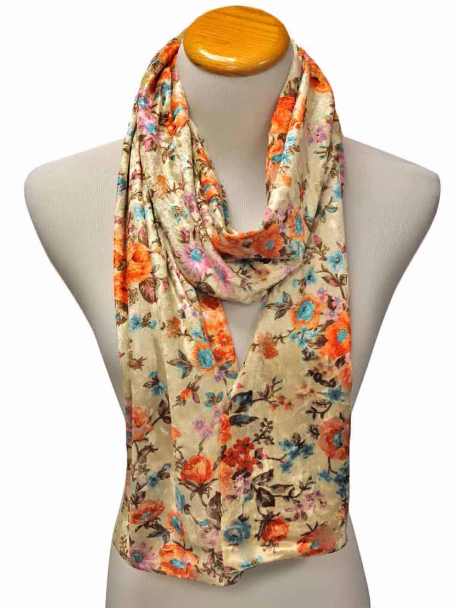 Vintage Floral Print Velvet Winter Scarf