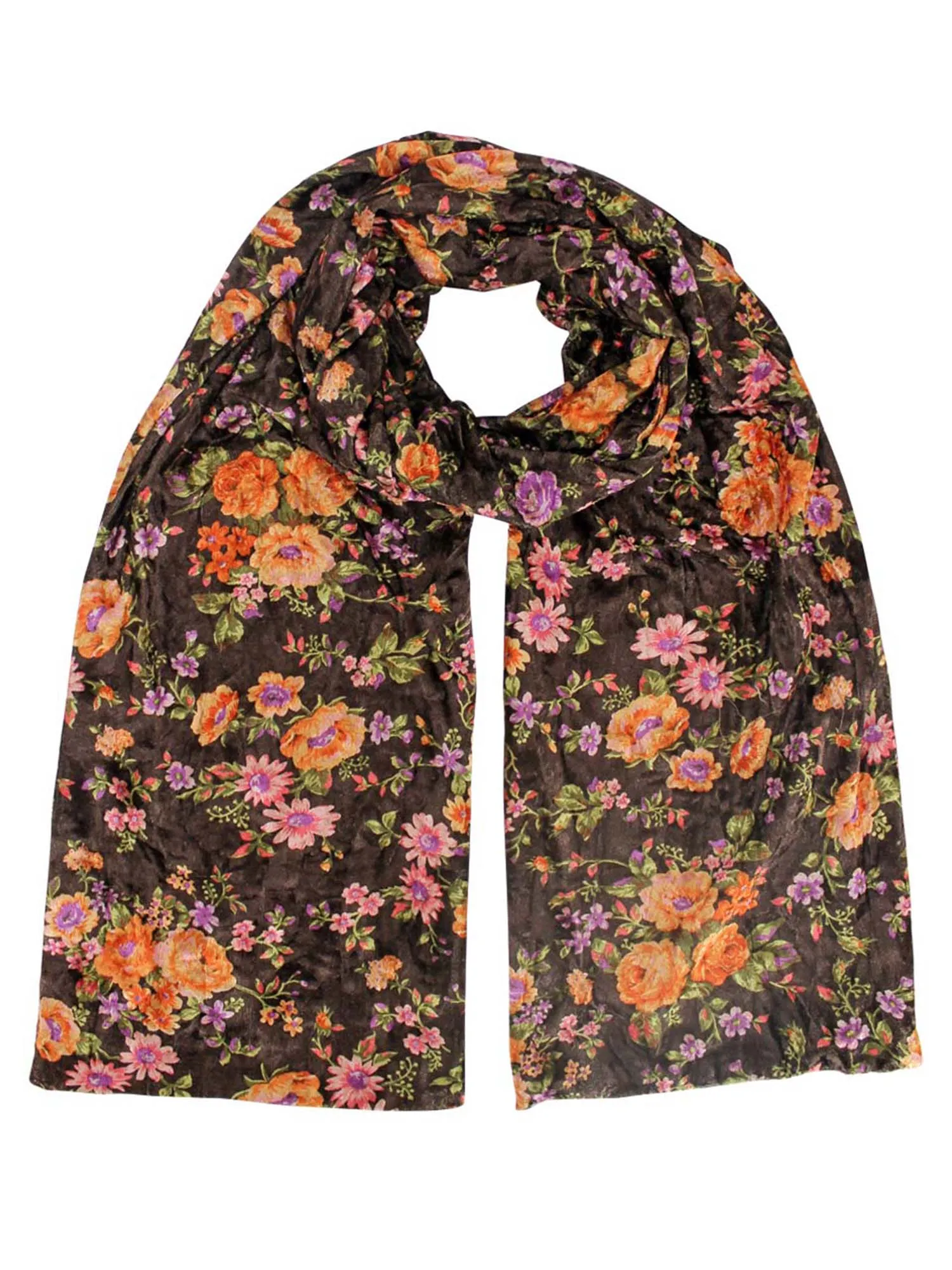 Vintage Floral Print Velvet Winter Scarf