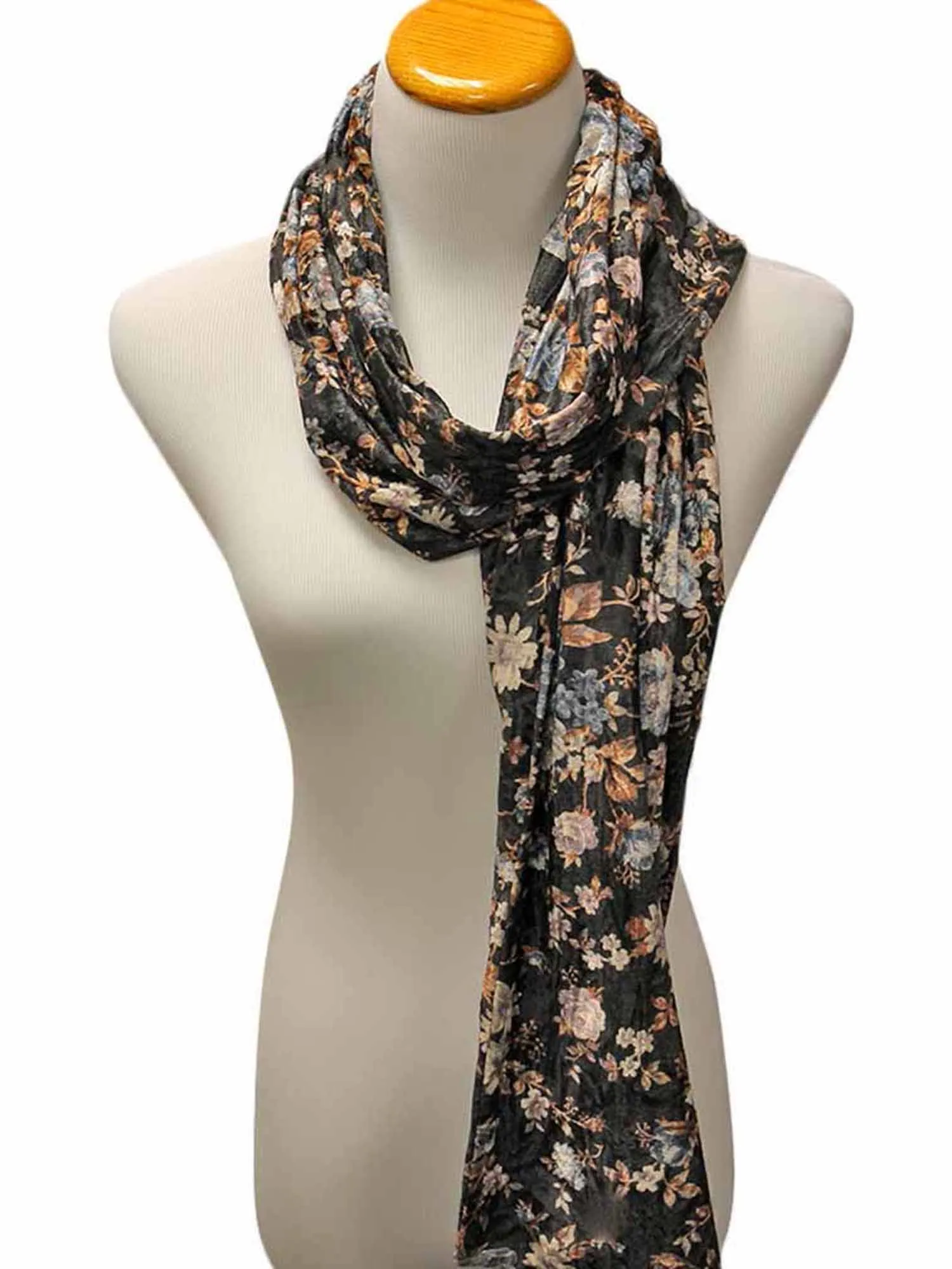 Vintage Floral Print Velvet Winter Scarf