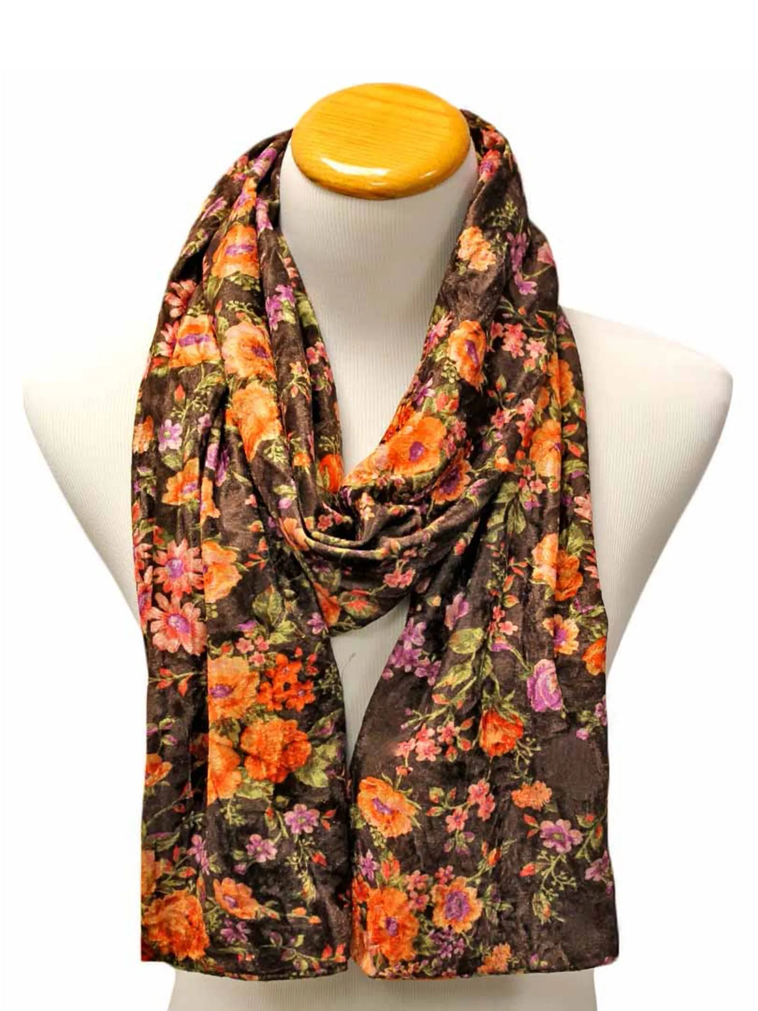 Vintage Floral Print Velvet Winter Scarf